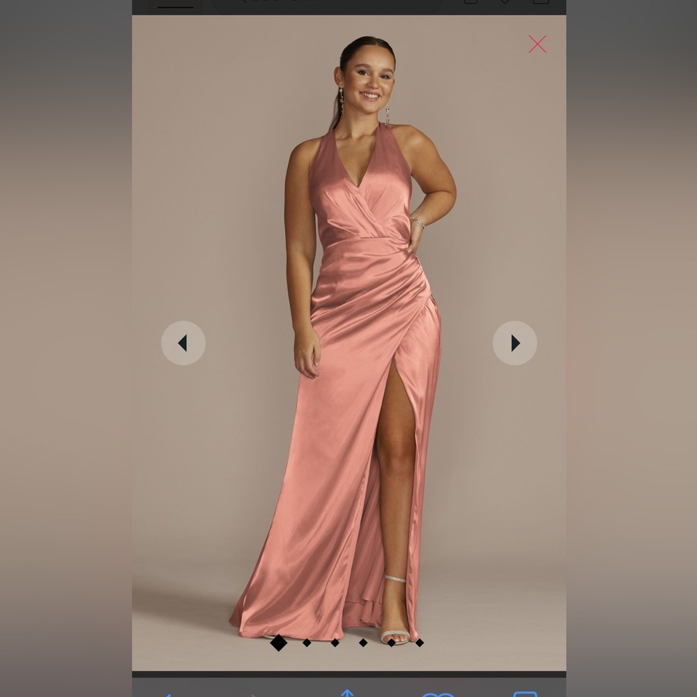 David's Bridal Bridesmaid Gown charmeuse halter dress GS290122 DESERT CORAL Sz 8
